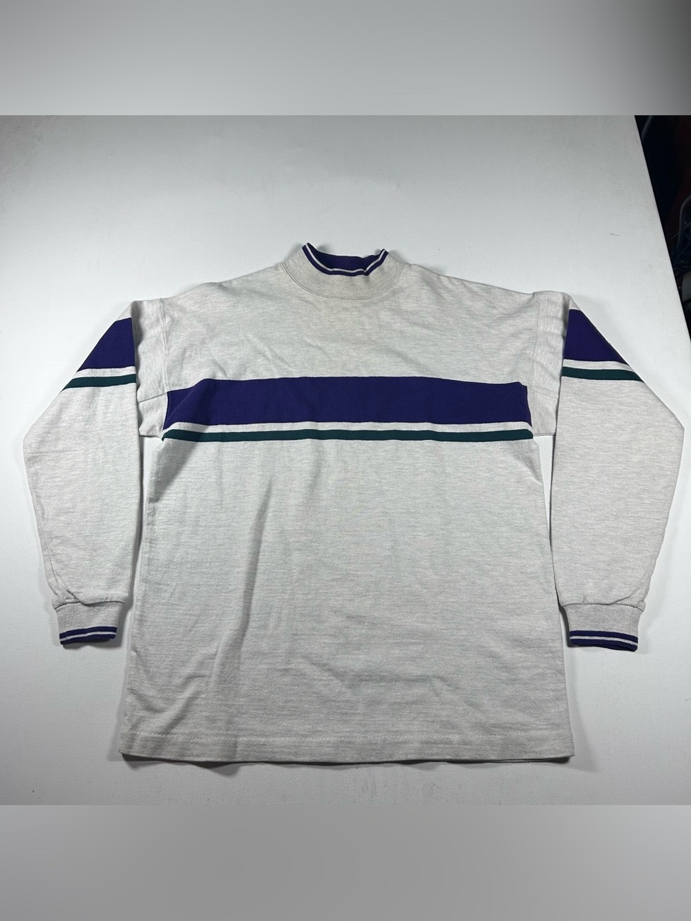 Vintage LL Bean Rugby Shirt Mens Size XL Mock Neck Long Sleeve Striped USA Made